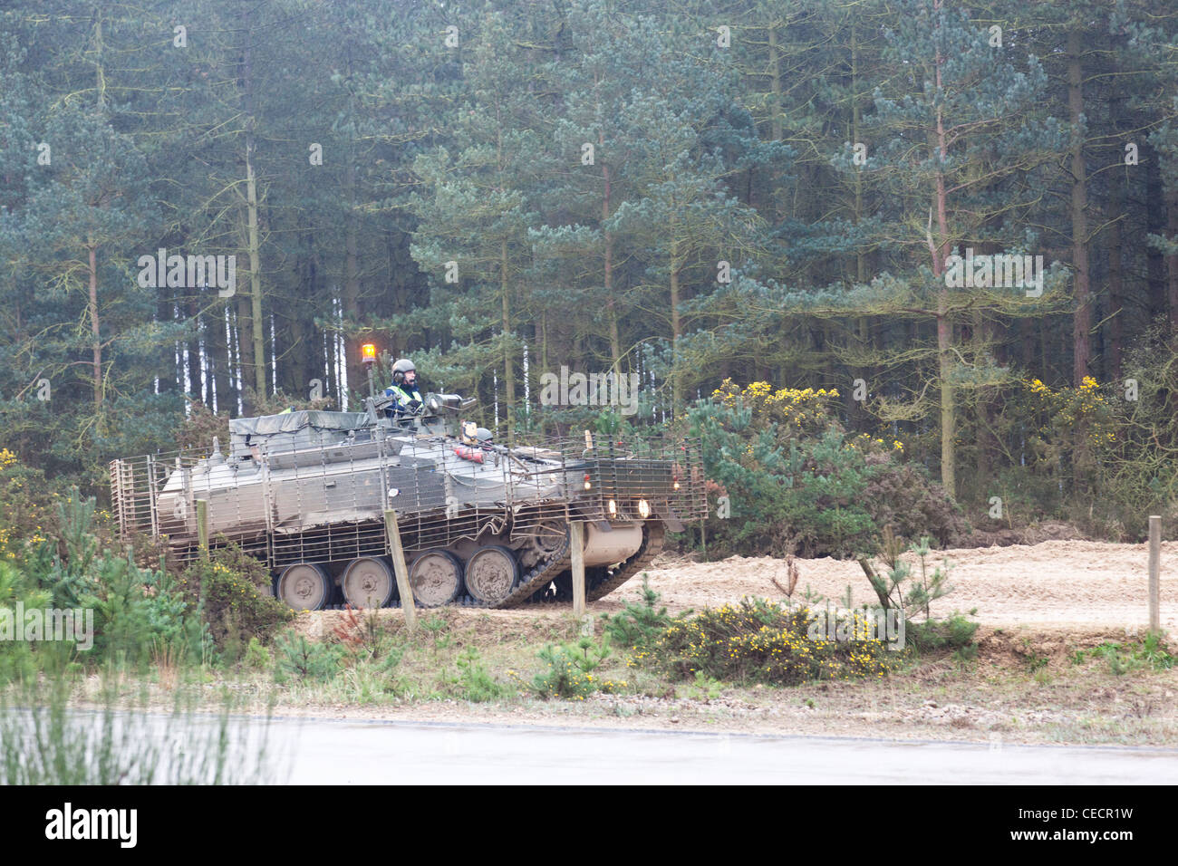 Tank bei Übungen auf einem Trainingsplatz im Bovington Camp, Dorset, England. Stockfoto