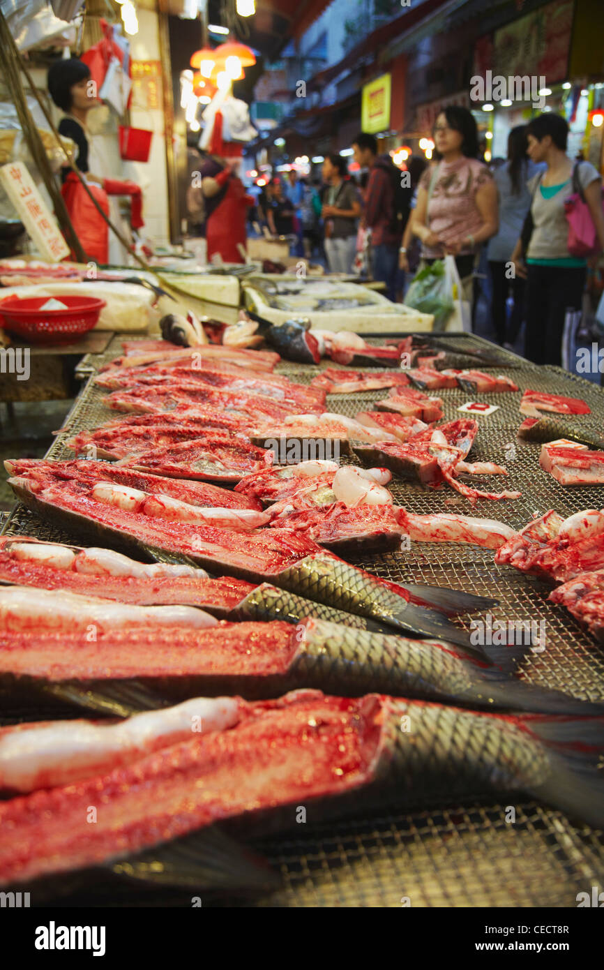 Fisch stand auf nassen Markt, Wan Chai, Hong Kong, China Stockfoto
