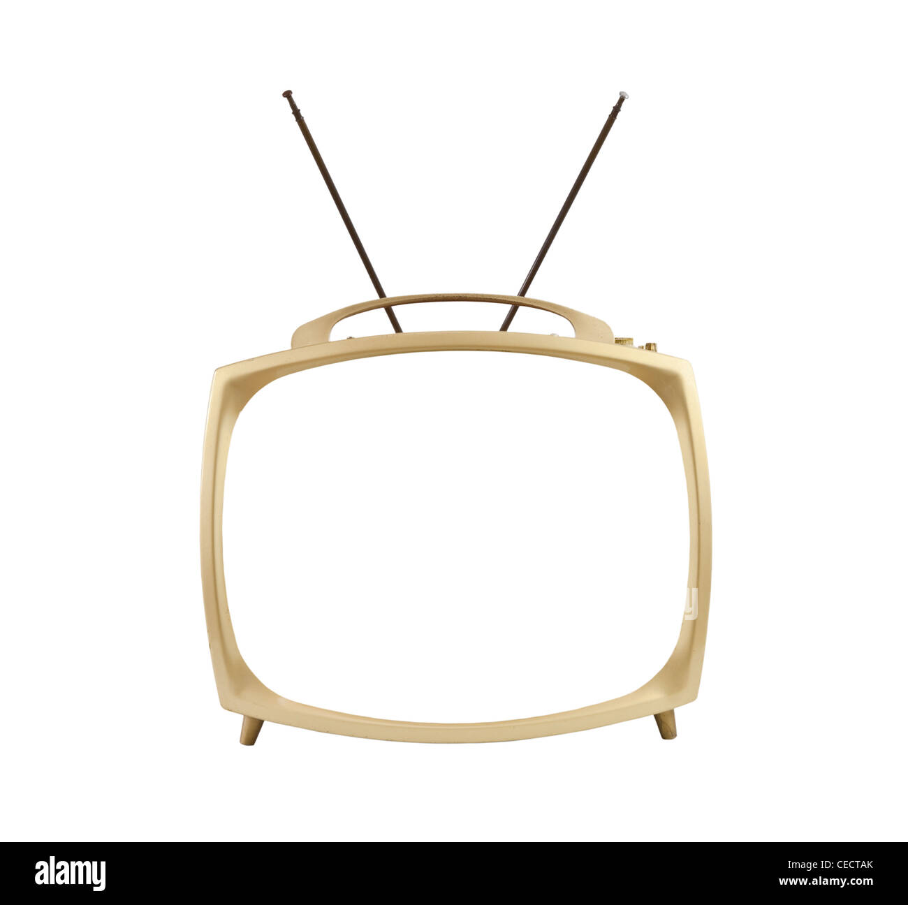 1950er Jahren tragbare Fernseher mit Antennen oben. Isoliert mit ausgeblendeten Bildschirm. Stockfoto