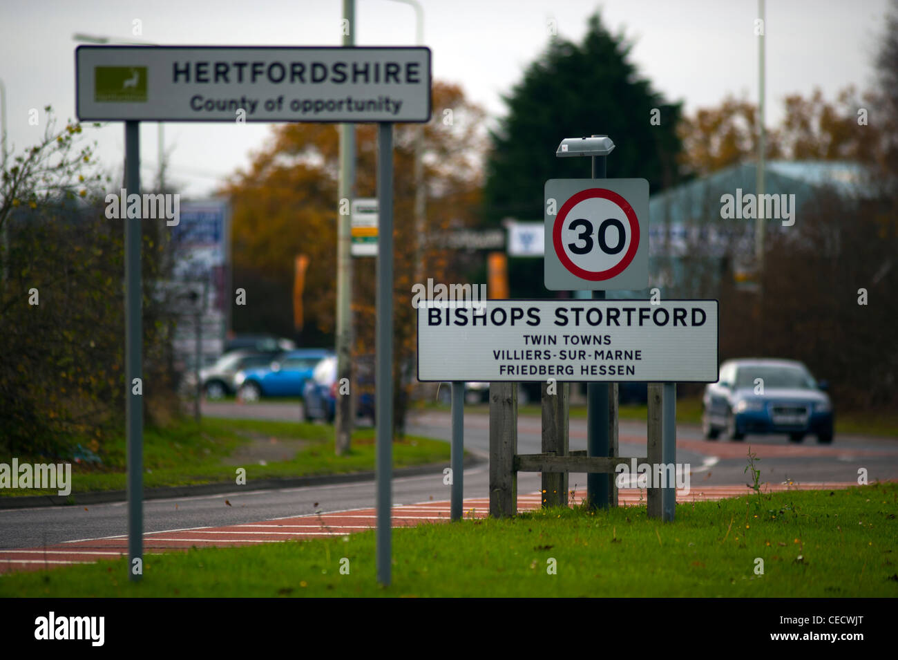 Bishops Stortford, Hertfordshire, England. Gemeinderäte haben gestimmt, nicht weiterhin mit der Stadt gewunden wird. Stockfoto