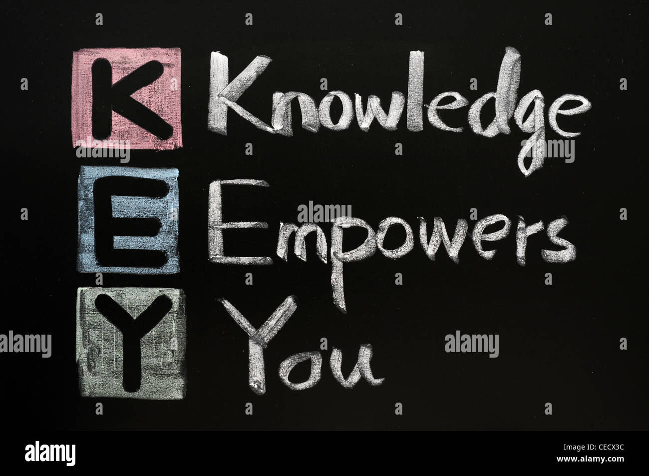 Bildung weißer Schulkenntnisse studieren Weisheit Tafel Kreide Board Tafel lernen fleißig Idee Brief schwarzen Hintergrund Stockfoto