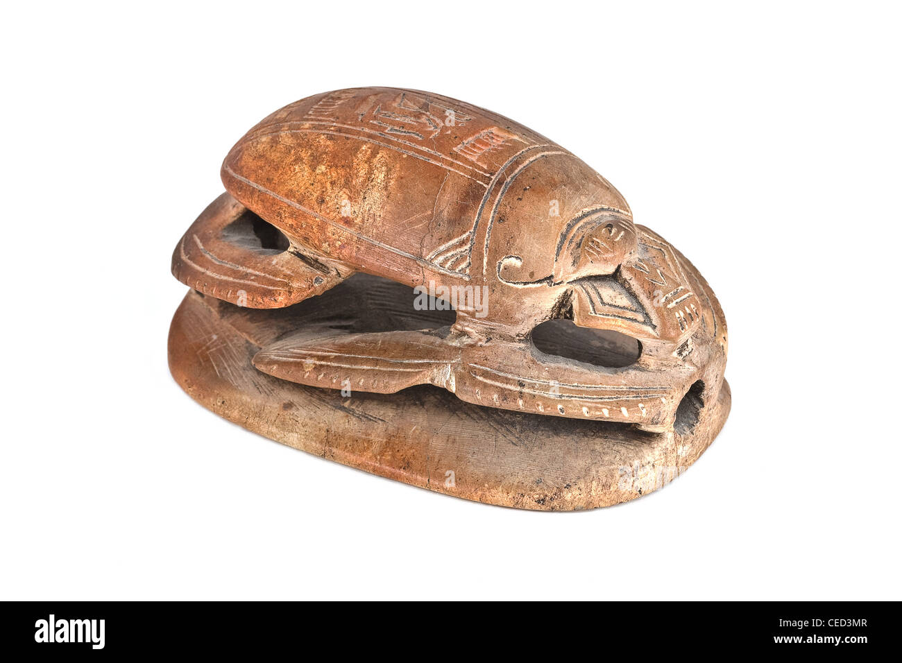 Ägyptische Skarabäus-Symbol, braun, isoliert auf weißem Hintergrund Stockfoto