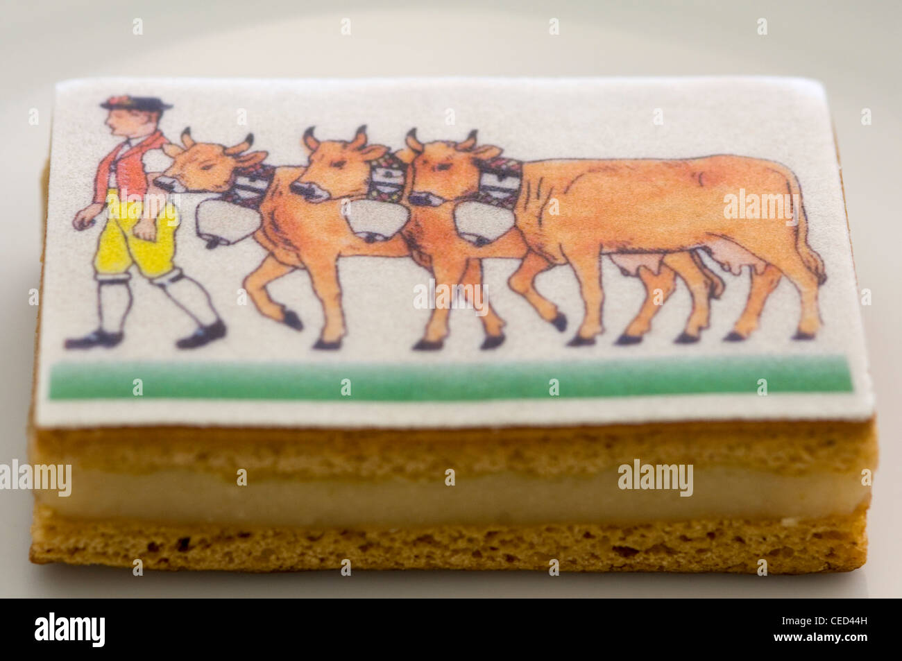 Horizontale Nahaufnahme ein traditionelles Stück Appenzeller Biber auf einer Platte. Stockfoto