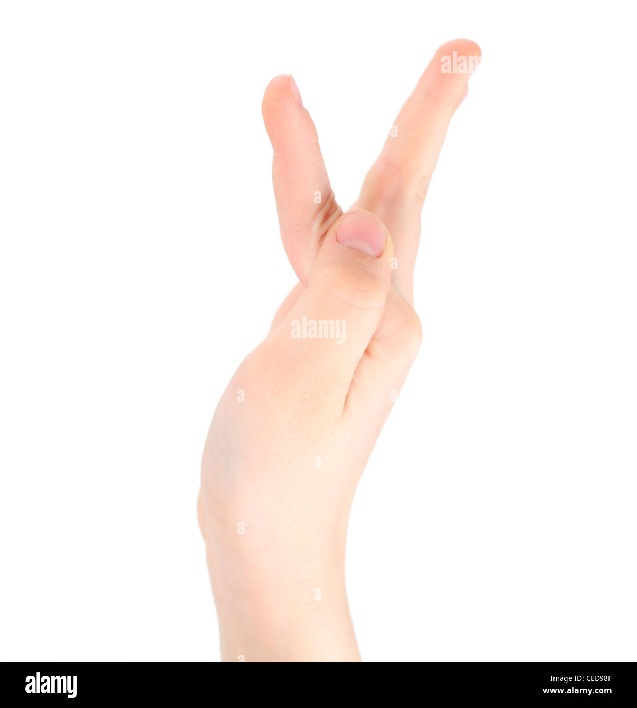 kindliche Hand steht für Buchstaben Y von alphabet Stockfoto