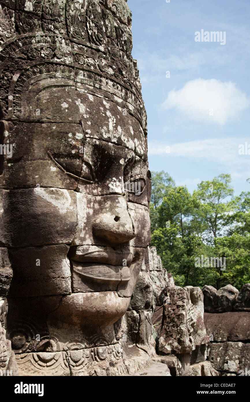 Stein-Gesicht im Avalokiteshvara, Bayon Tempel Stockfoto