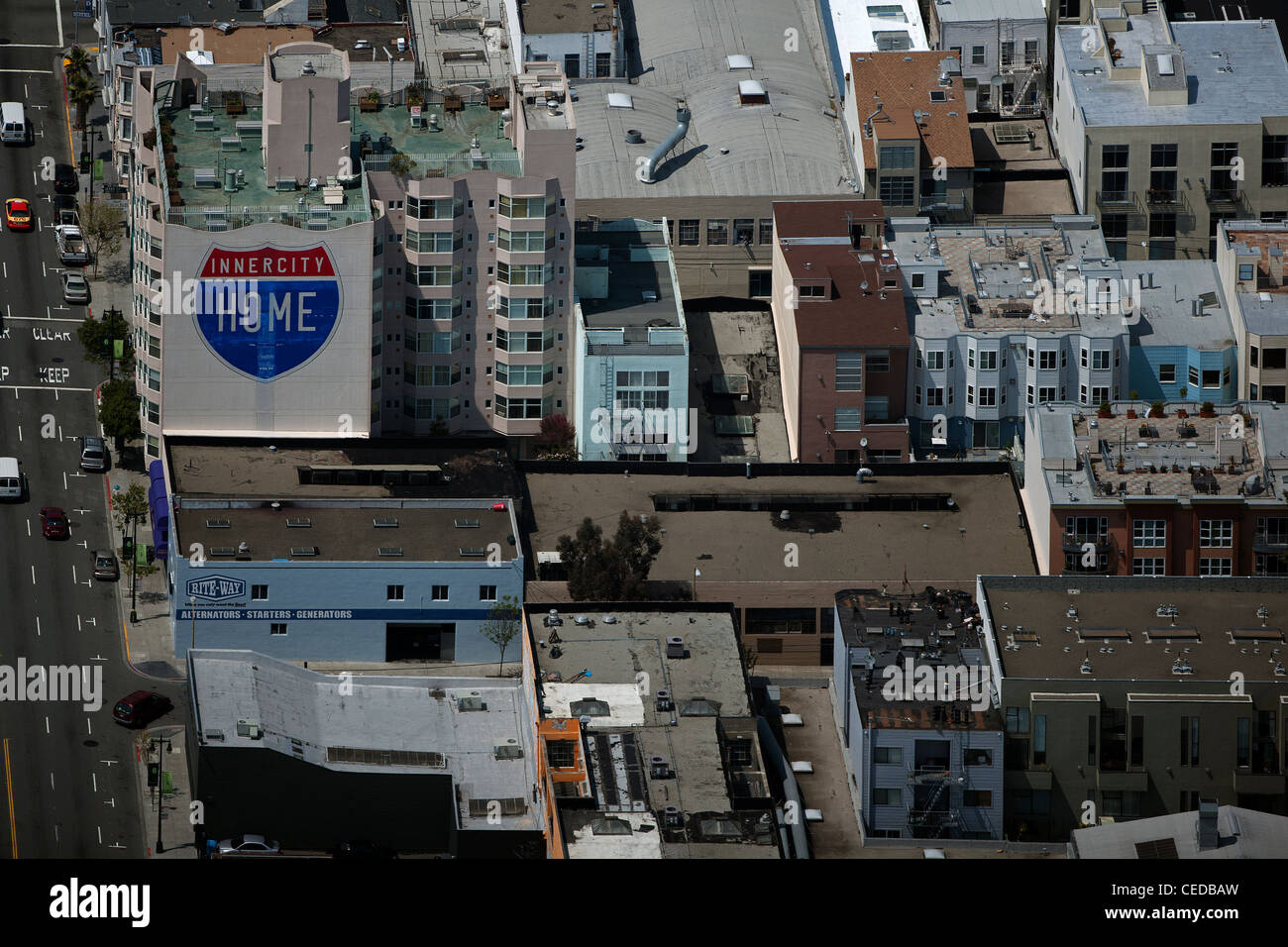 Aerial öffentliche Wand Wandmalerei South of Market Street SOMA San Francisco Kalifornien Stockfoto