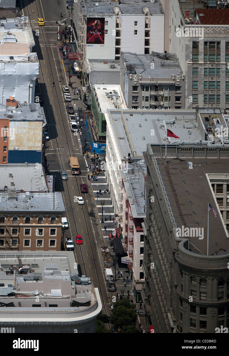 Luftaufnahme Powell Street Cable Car Linie Union Square-San Francisco, Kalifornien Stockfoto