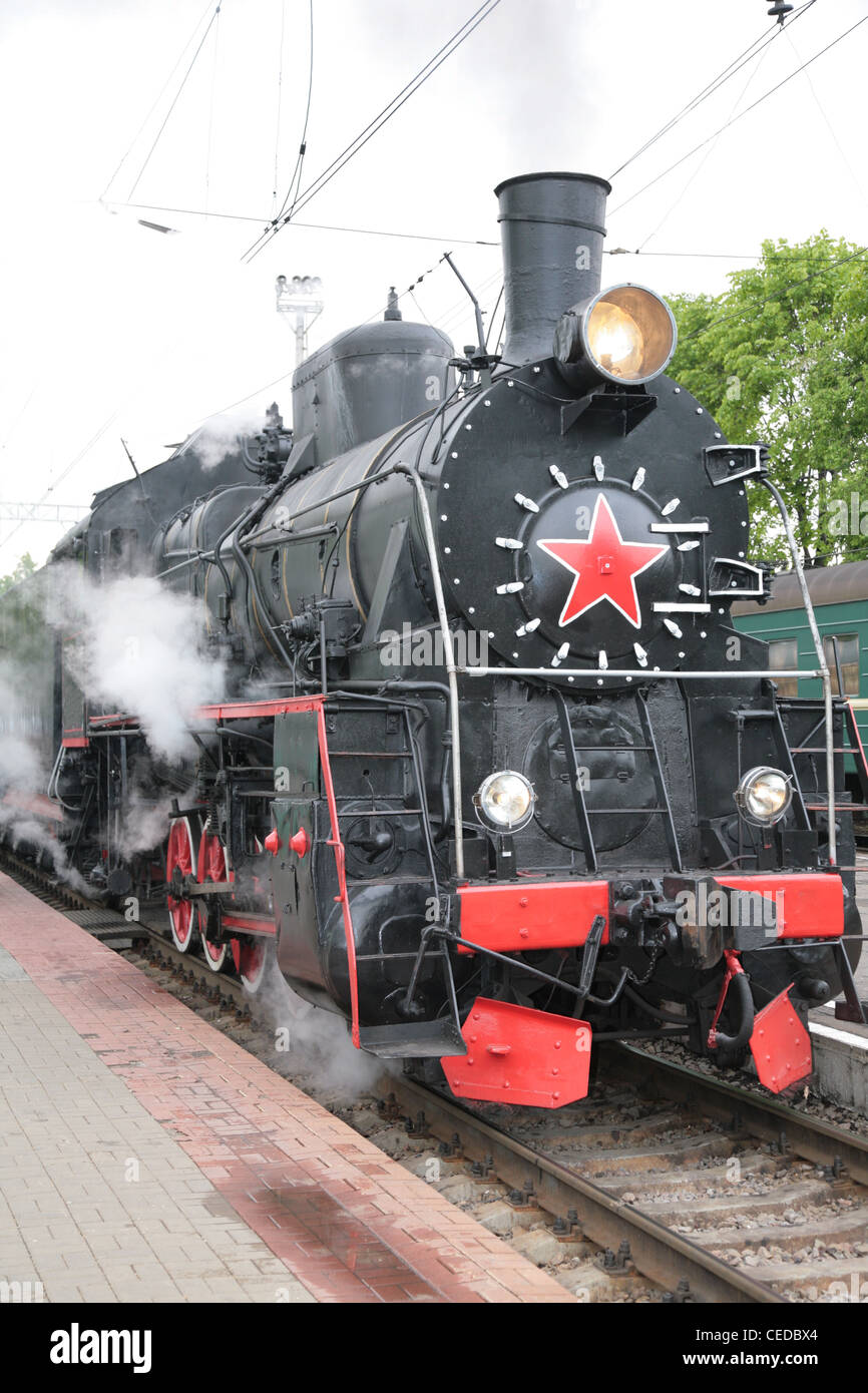 Dampf-Lokomotive, Vorderansicht Stockfoto
