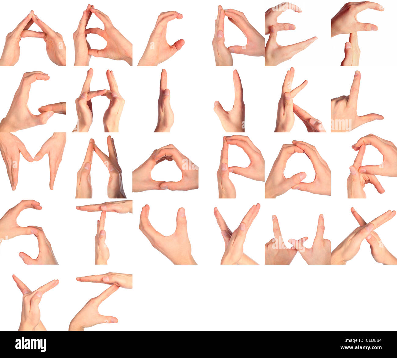 Händen stellt Buchstaben von englischen alphabet Stockfoto