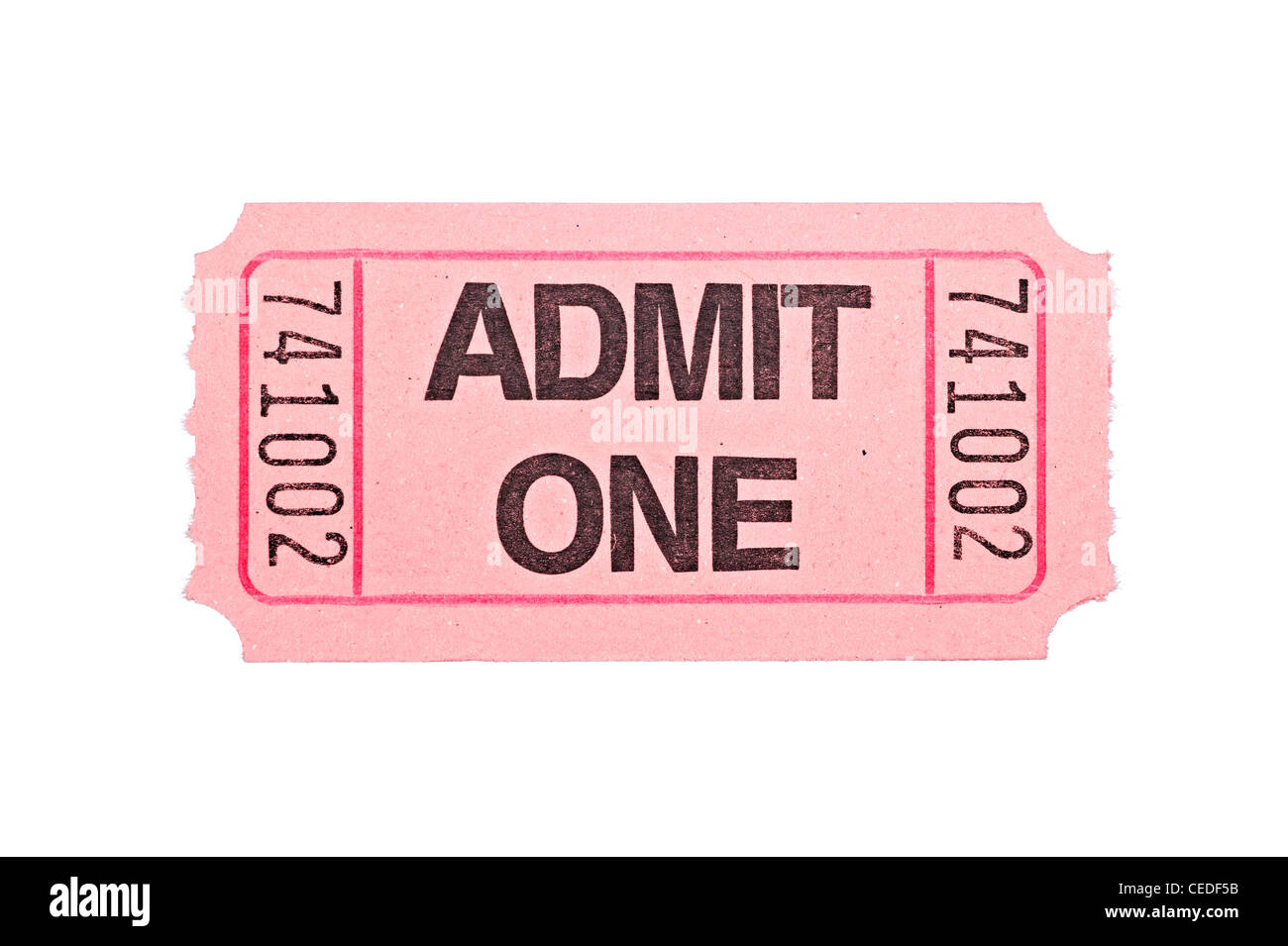 Ein Eintritt Ticket isoliert auf weißem Hintergrund Stockfoto