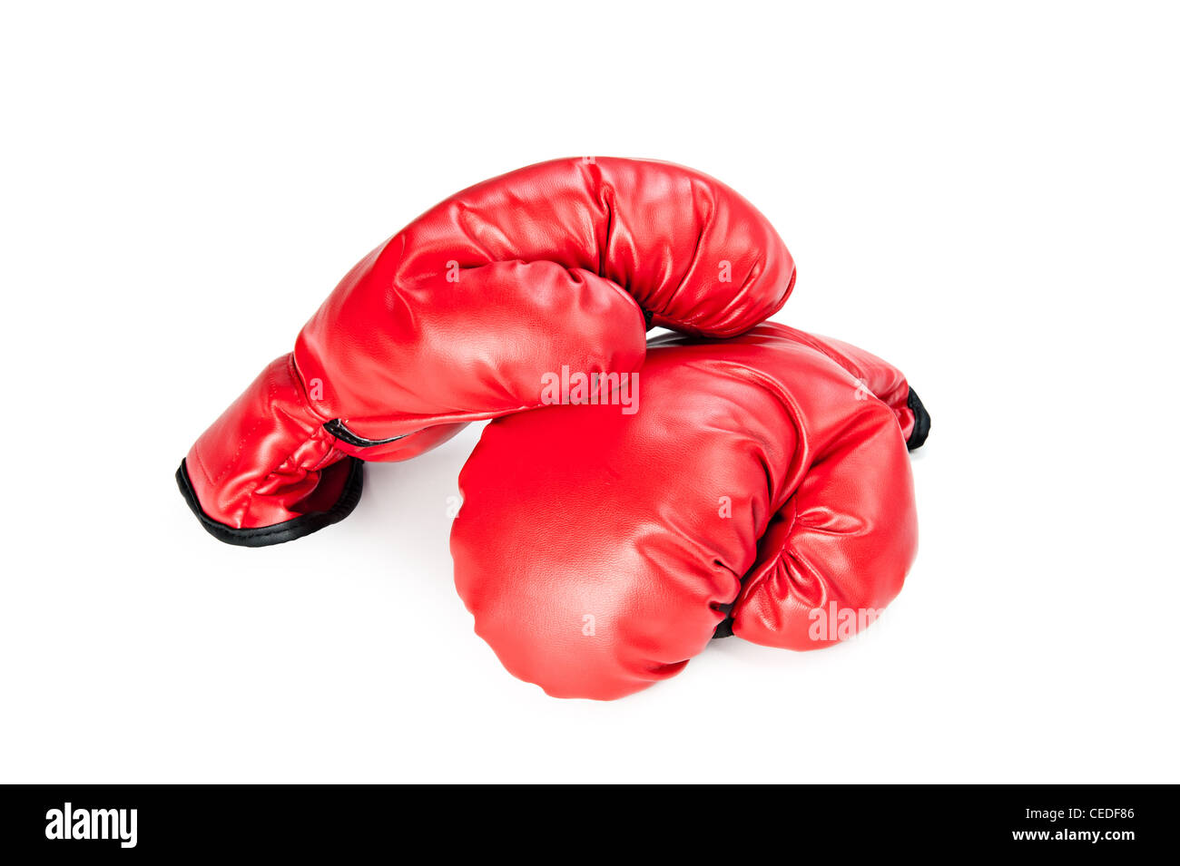 Ein paar neue Boxhandschuhe auf weißem Hintergrund Stockfoto