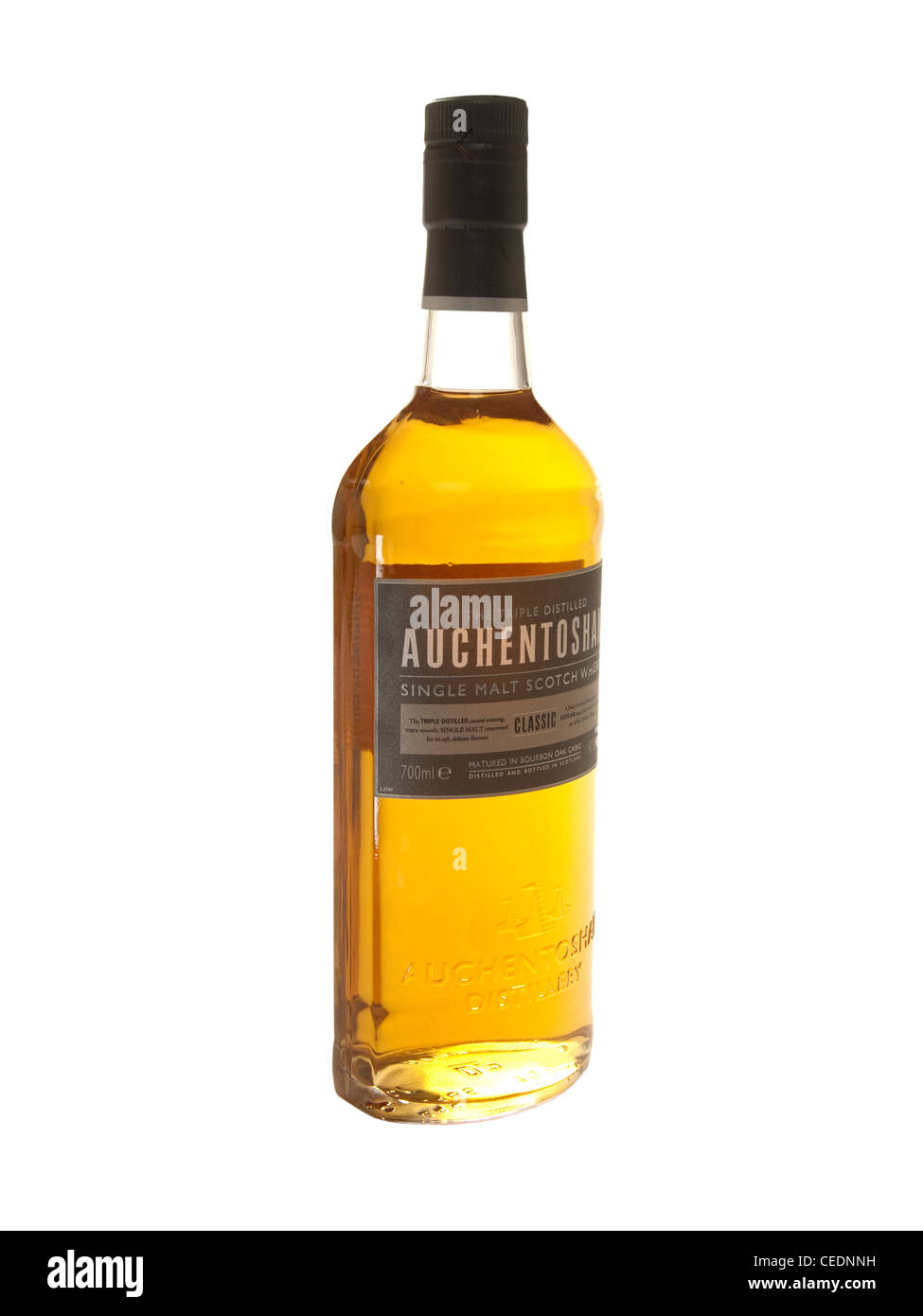 Nahaufnahme einer Flasche Auchentoshan Single Malt Scotch Whisky Stockfoto