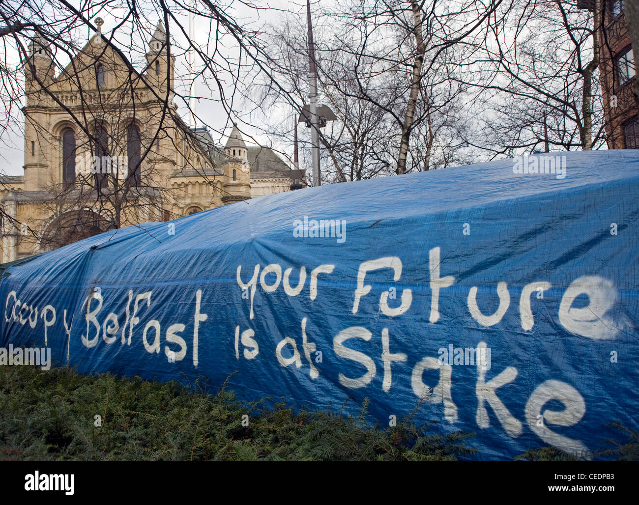 Belfast Camp, Saint Anne Kathedrale, Donegall Street, Belfast zu besetzen Stockfoto