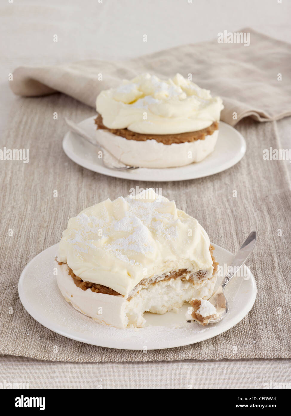 Monts Blancs, Crème de Marrons (Kastanien Sahne) meringues Stockfoto