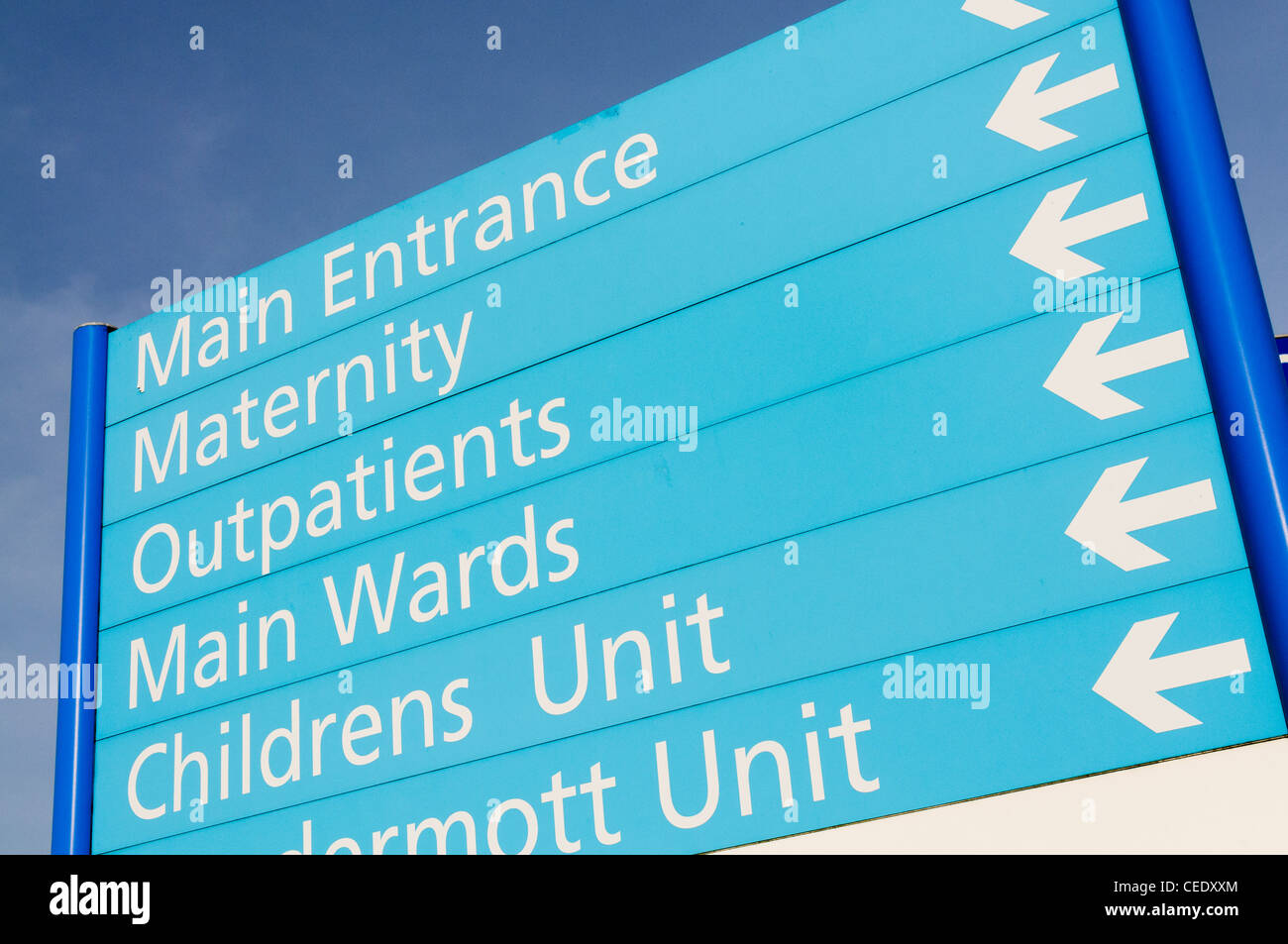 Krankenhaus-Zeichen für Mutterschaft, ambulant, Stationen und Kinder Einheit Stockfoto