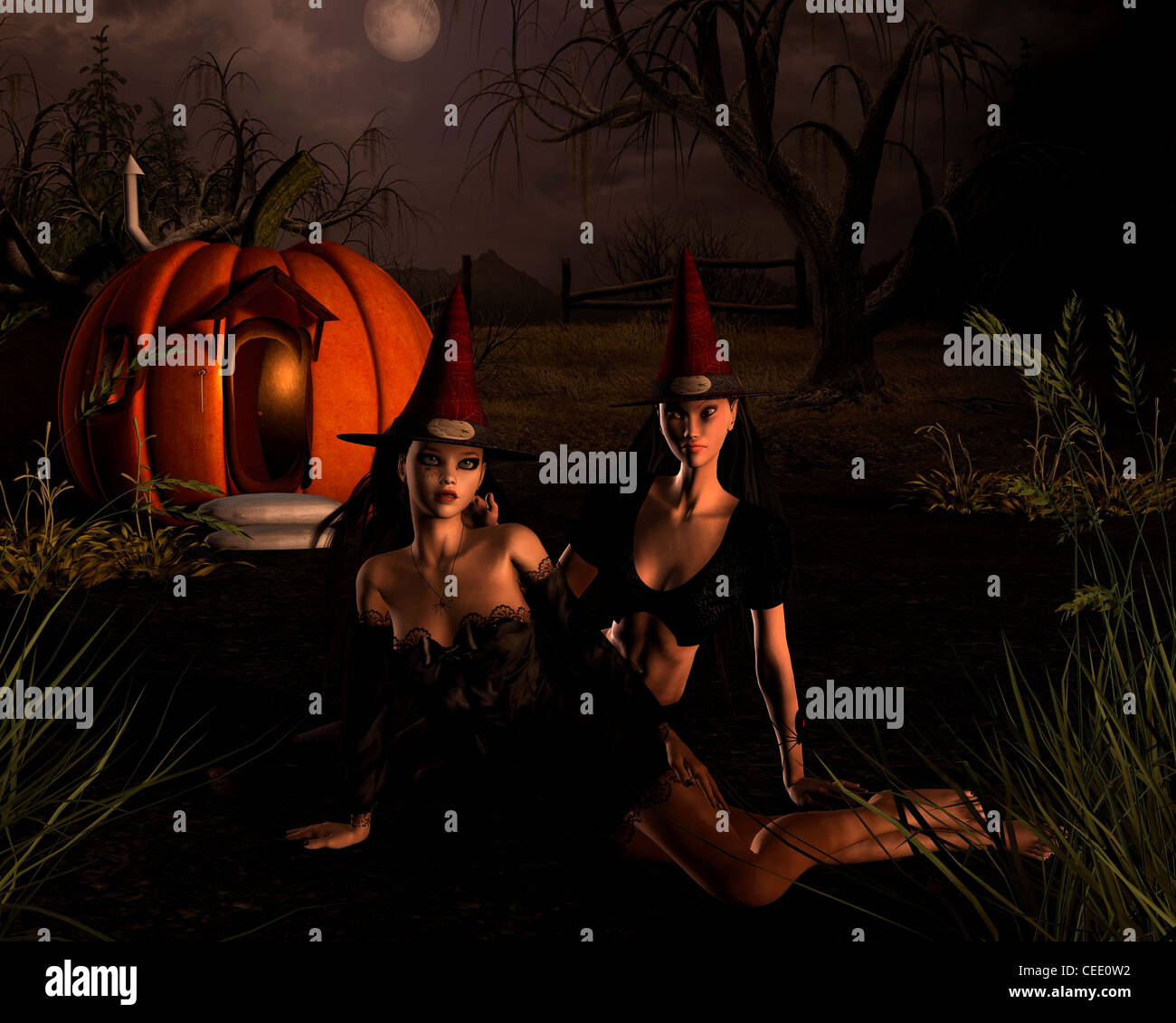 Halloween-Hexen-Szene Stockfoto