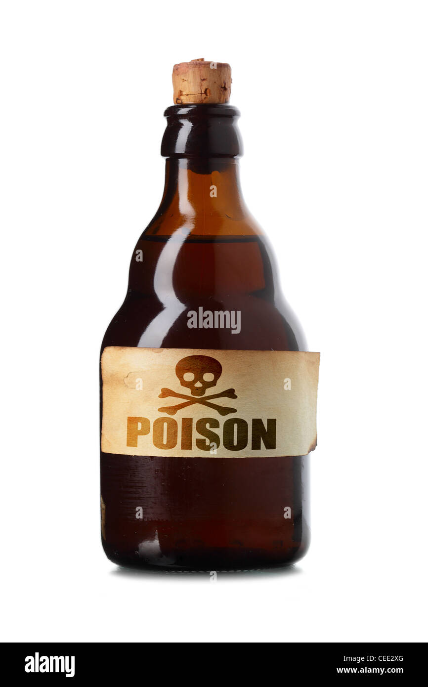 Vintage Flasche mit Poison isoliert auf weißem Hintergrund Stockfoto