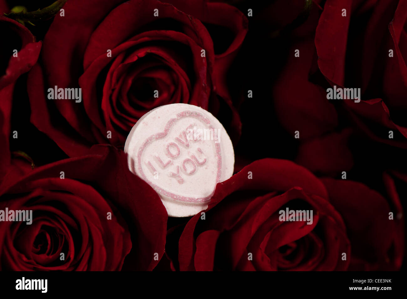 Ich liebe dich Liebe Herz süß und rote Rosen für St Valentines Day Stockfoto