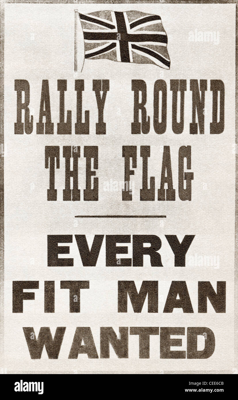 Rallye rund um die Fahne. Jeder Fit Mann wollte. Parlamentsausschuss Recruiting, 1914. Ersten Weltkrieg Propaganda-Plakat. Stockfoto