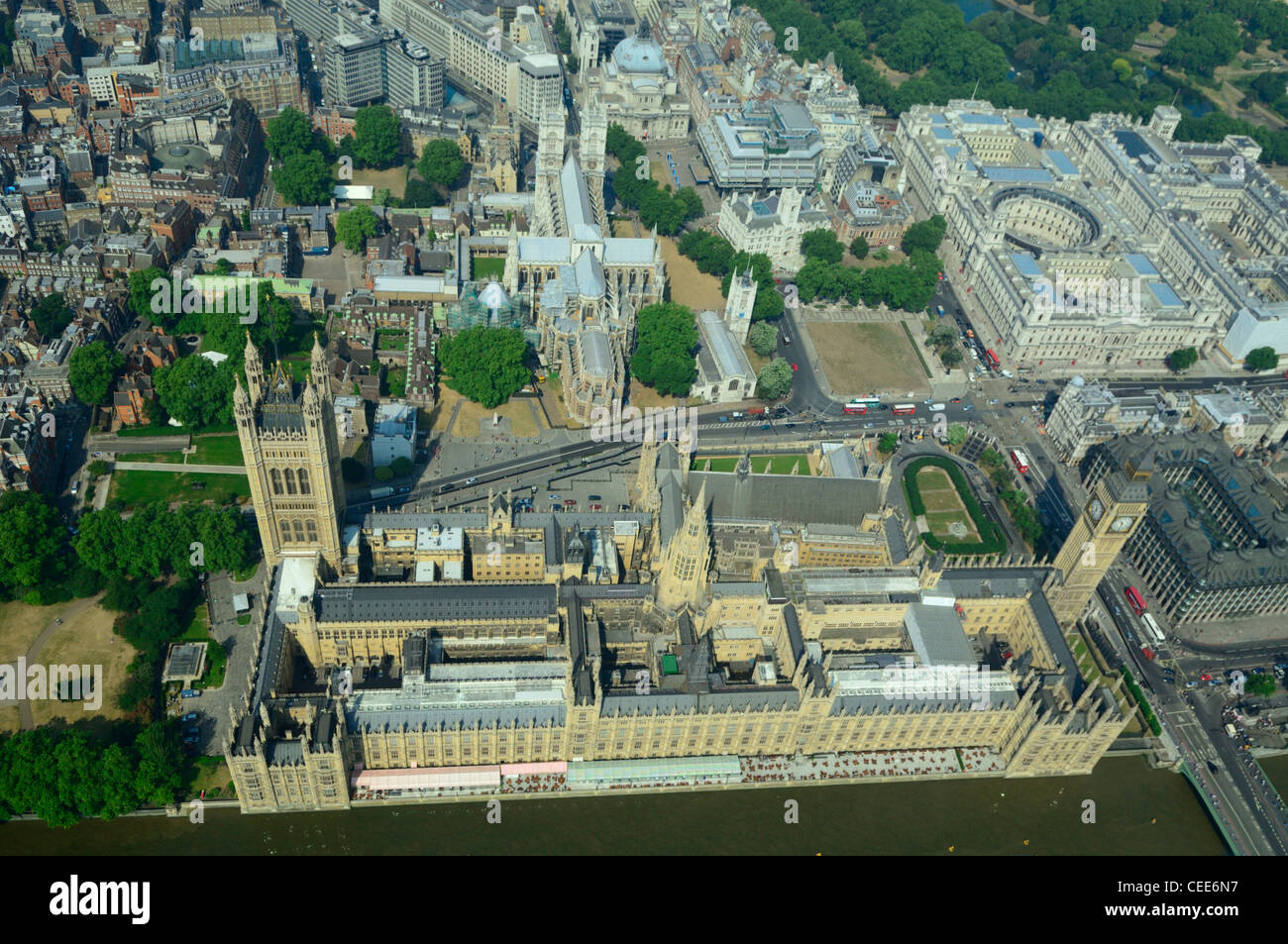 Luftaufnahme des britischen Parlaments mit House Of Lords, Palast von Westminster und Big Ben Tower, London city Stockfoto