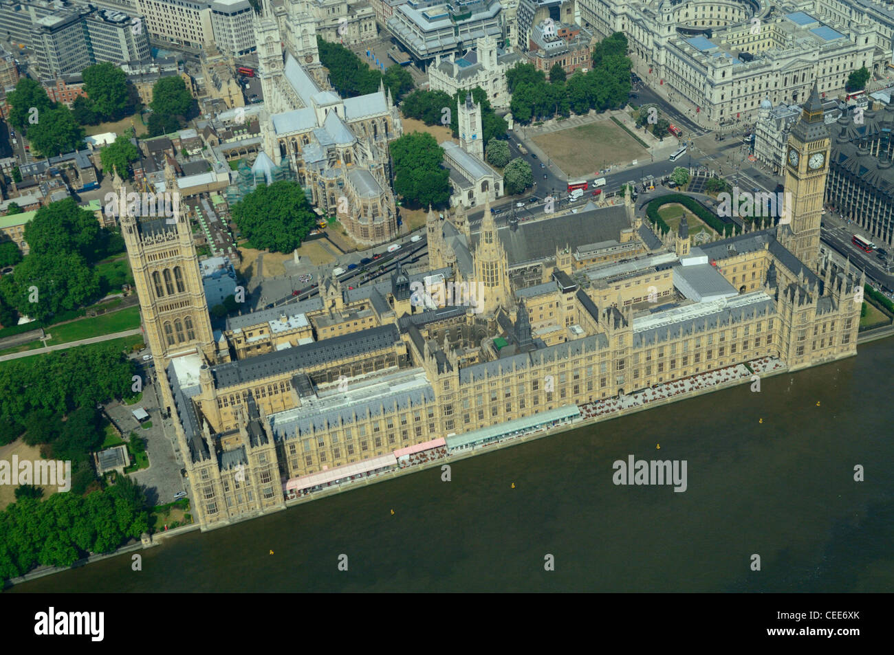 Luftaufnahme des britischen Parlaments mit House Of Lords, Palast von Westminster und Big Ben Tower, London city Stockfoto