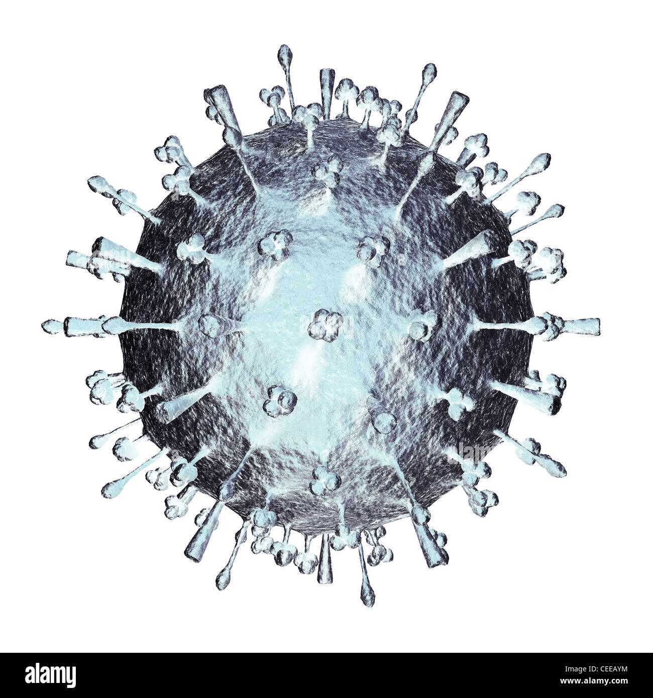 Grippe H1N1 H5N1-Virus Influenza A Virus Partikel Virion. Schweinegrippe, Vogelgrippe-Teilchen structure.3D Abbildung isoliert auf weiss Stockfoto