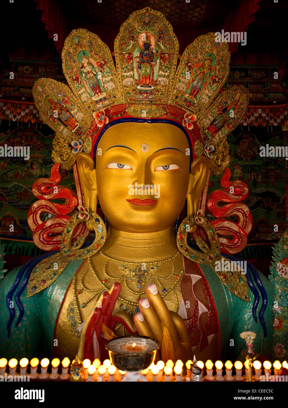 Buddha-Statue in Thikse Gompa Kloster Stockfoto