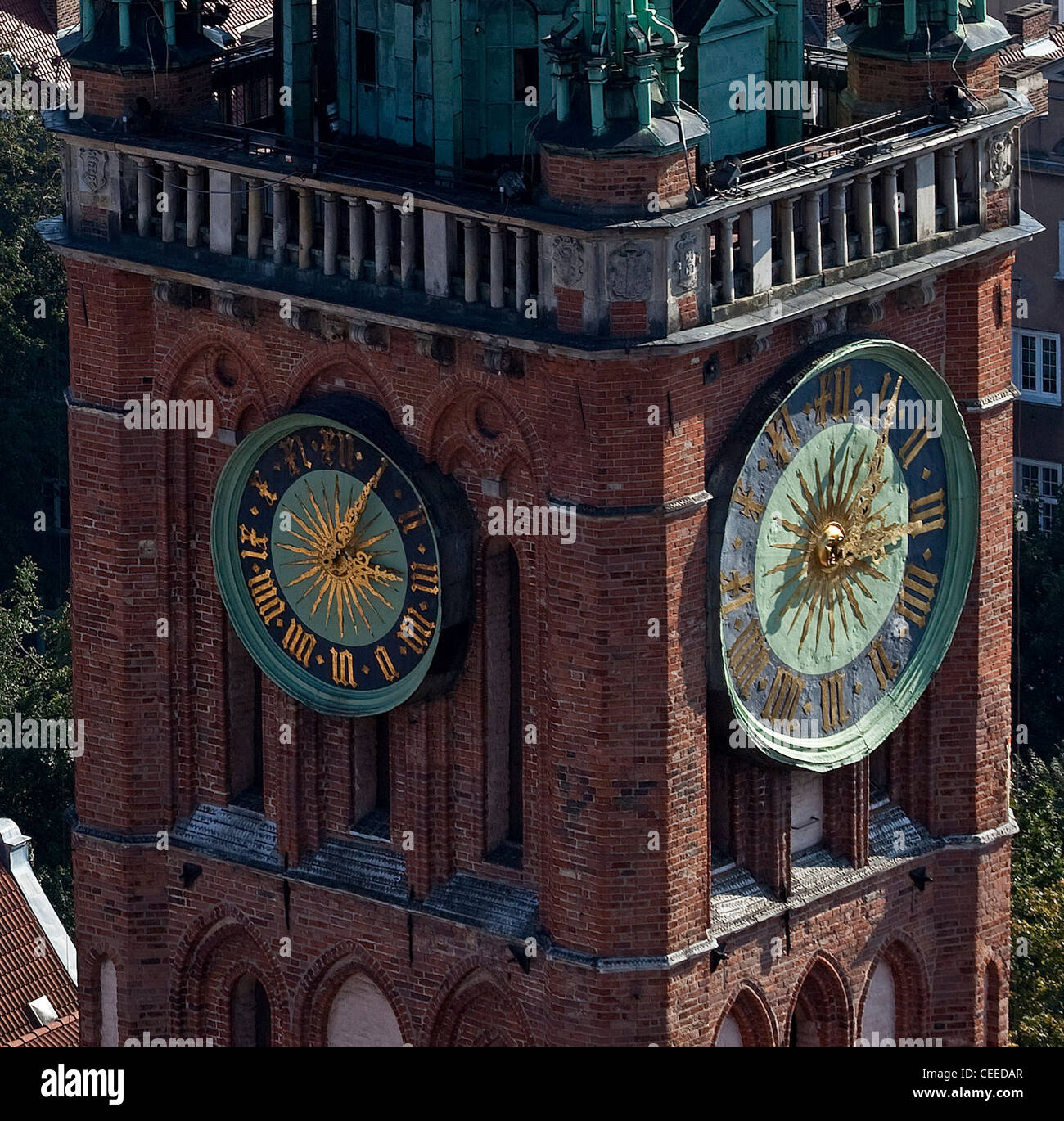 Gdansk/Danzig, Rechtstädtisches Rathaus, Turmuhr Vom Turm der Marienkirche gesehen...gabs Stockfoto
