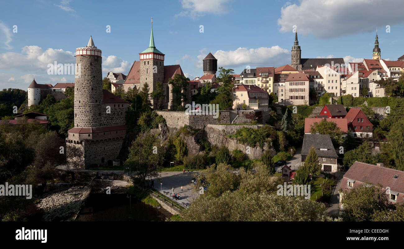 Bautzen, Stadtansicht, von Links: Burgwasserturm, Alte Wasserkunst und Michaeliskirche, Dom Und Rothenburgs Stockfoto