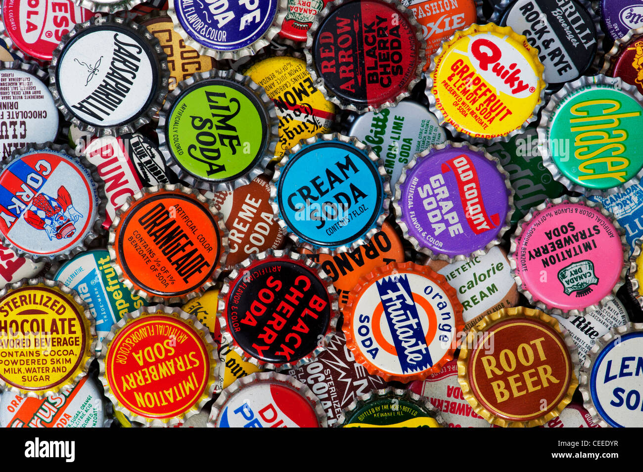 Retro-amerikanische Soda Kronkorken Stockfoto