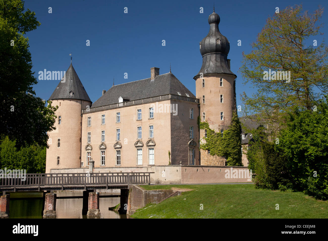 Grabenlöffel Burg Gemen, Borken, Münsterland, Nordrhein-Westfalen, Deutschland, Europa Stockfoto