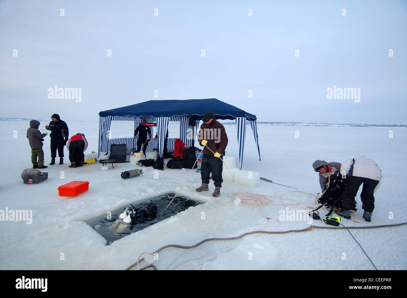Subglazialen Tauchen im Schwarzen Meer, Odessa, Ukraine, Osteuropa Stockfoto