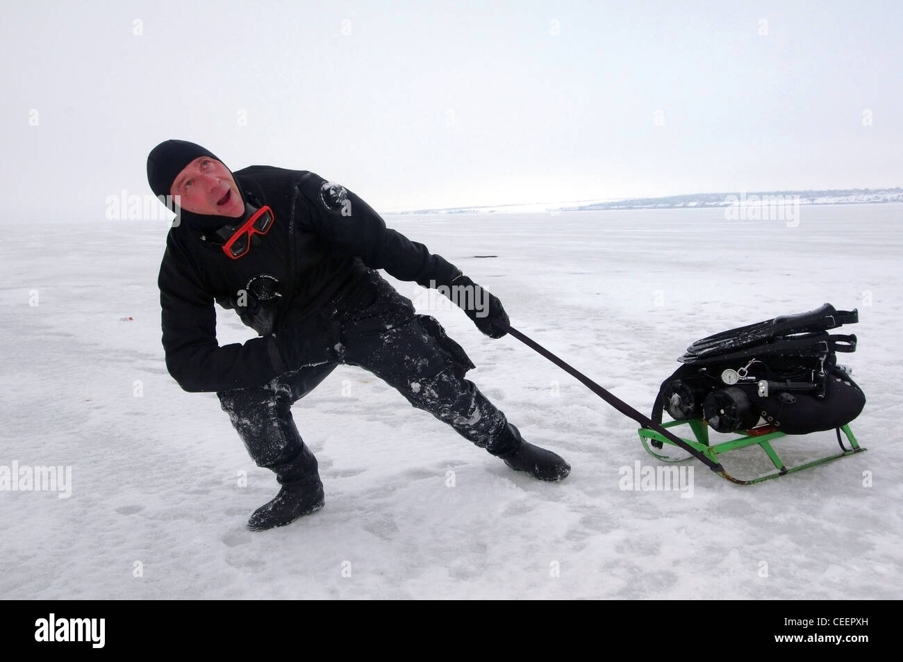 Subglazialen Tauchen im Schwarzen Meer, Odessa, Ukraine, Osteuropa Stockfoto