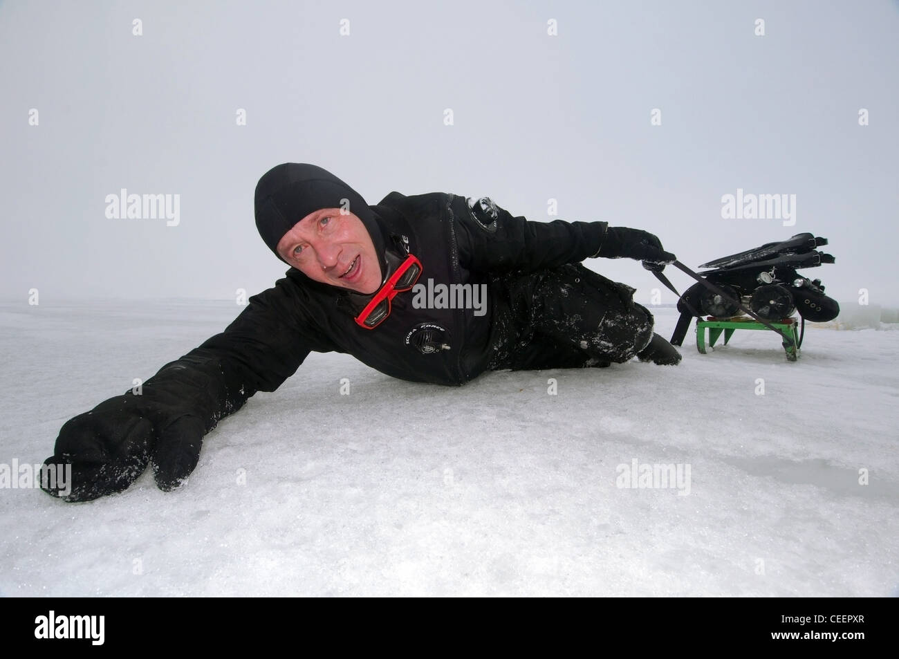Subglazialen Tauchen im Schwarzen Meer, Odessa, Ukraine, Osteuropa Stockfoto