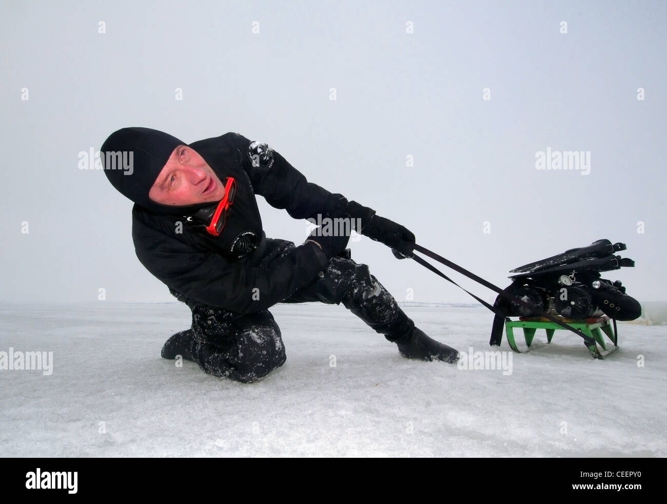 Subglazialen Tauchen im Schwarzen Meer, Odessa, Ukraine, Osteuropa Stockfoto
