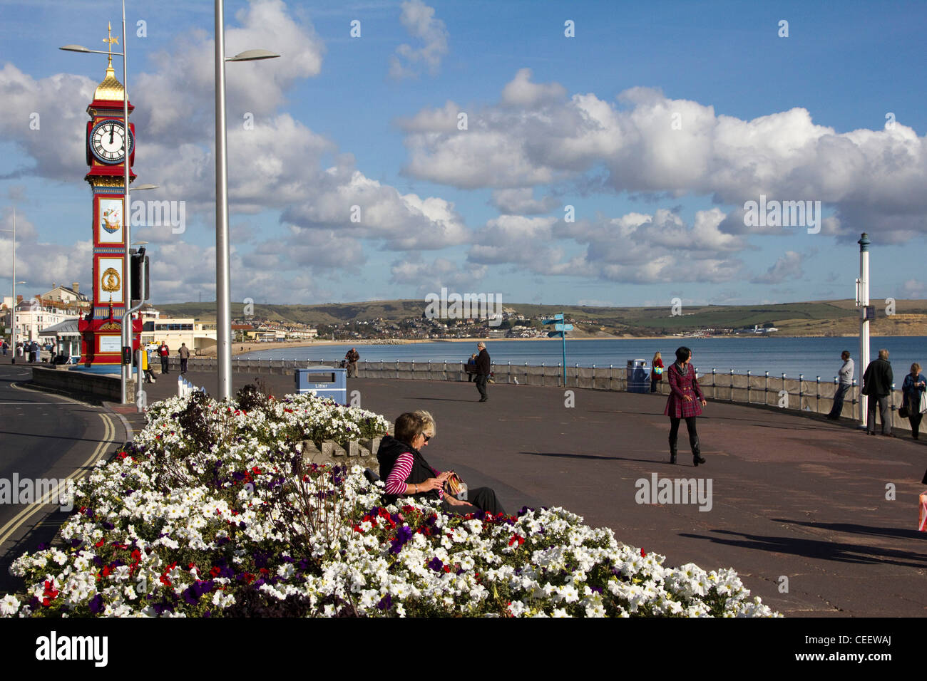 Weymouth Promenade zeigt georgianischer Architektur und Victorias Jubilee Clock.dorset England uk gb Stockfoto