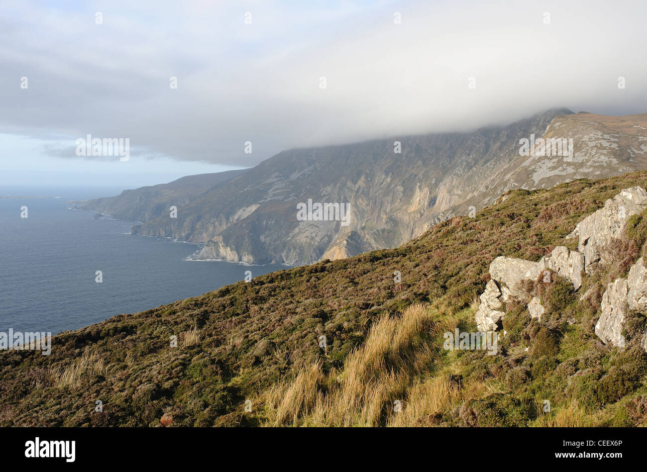 Die Slieve League (Grey Mountain) Klippen, liegt an der Westküste von Irland Co. Donegal, höchsten Klippen in Europa Stockfoto