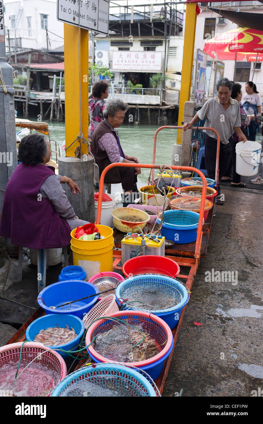 dh Tai O Fischmarkt LANTAU HONGKONG Stände Straßenverkäufer asien Menschen Fischverkäufer Fischerdorf Inseln china Feuchtmärkte leben Stockfoto