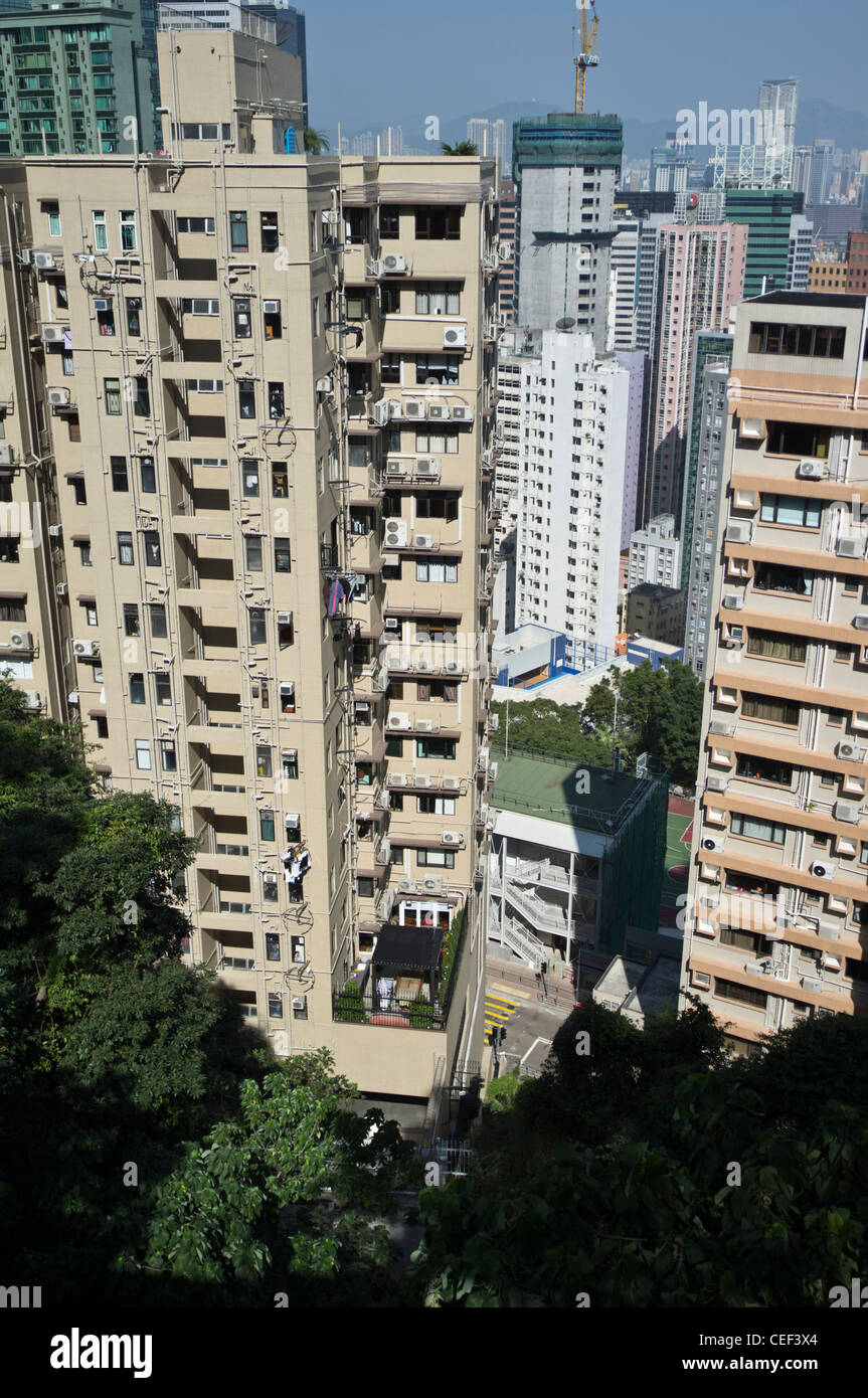 dh chinesisches Gehäuse WAN CHAI HONG KONG Wolkenkratzer Unterkunft Wohnblöcke dichte Wohnungen china Gebäude Wohnungen Stockfoto