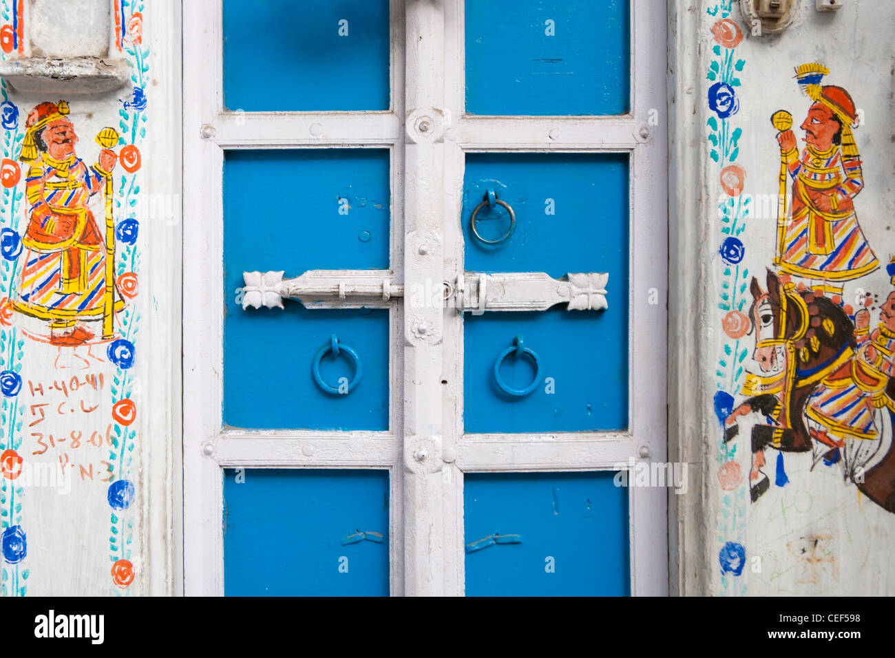 Haus malte blau, Udaipur, Rajasthan, Indien Stockfoto
