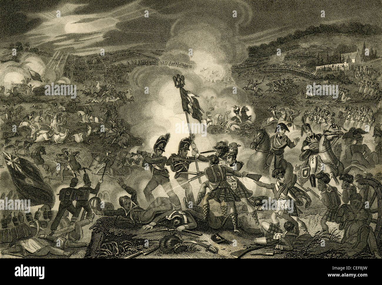 Ca. 1830 Gravur, Schlacht von Waterloo. Stockfoto