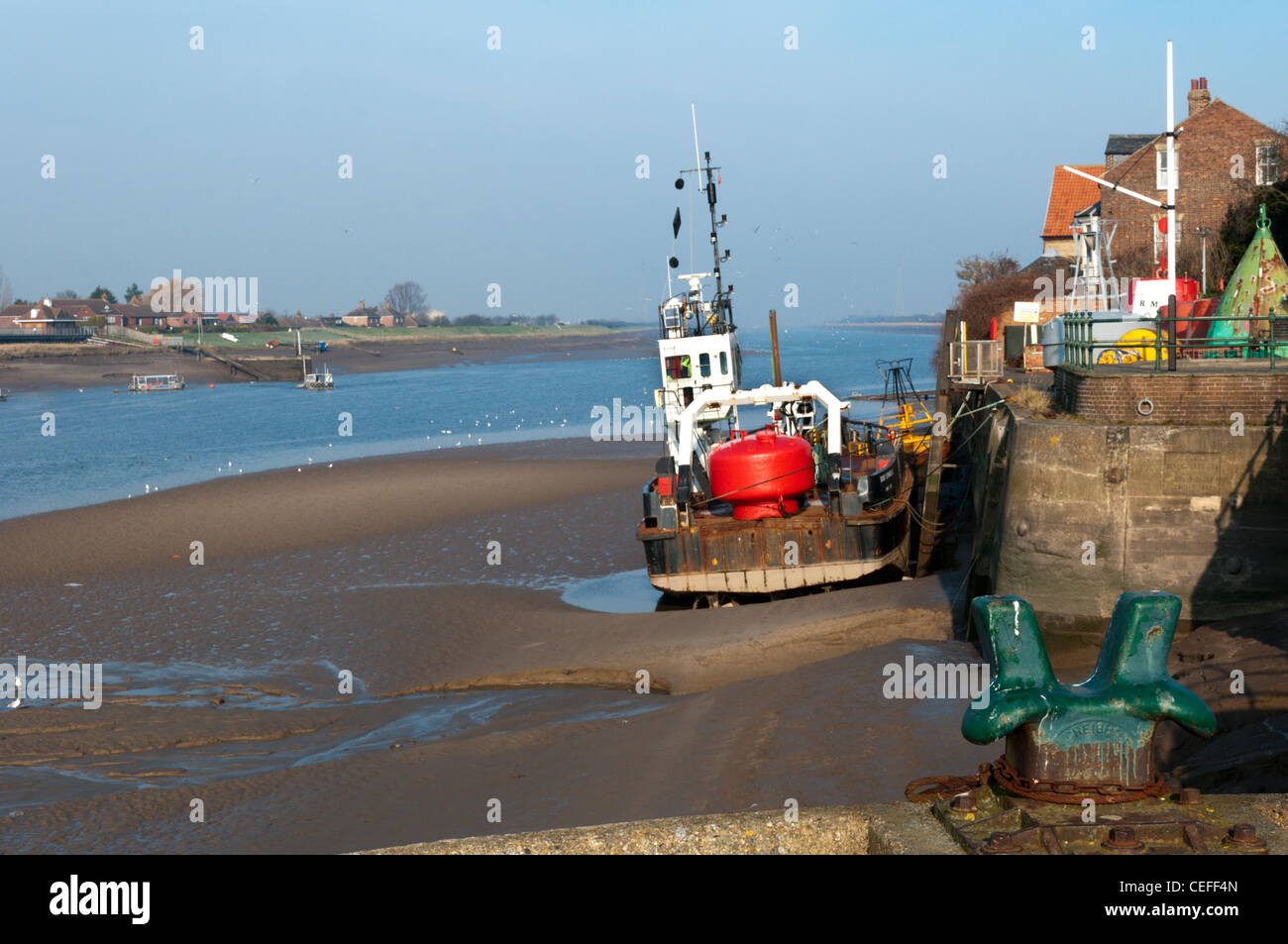 Ebbe auf dem Fluss Great Ouse in King's Lynn, Norfolk. Stockfoto