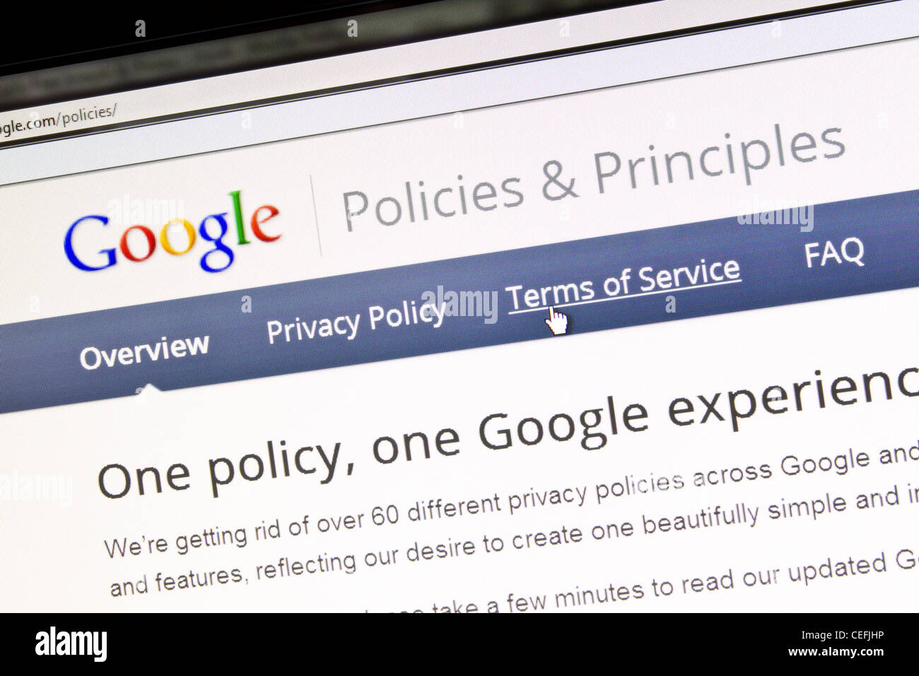 Google Website-Anzeige auf Bildschirm Stockfoto