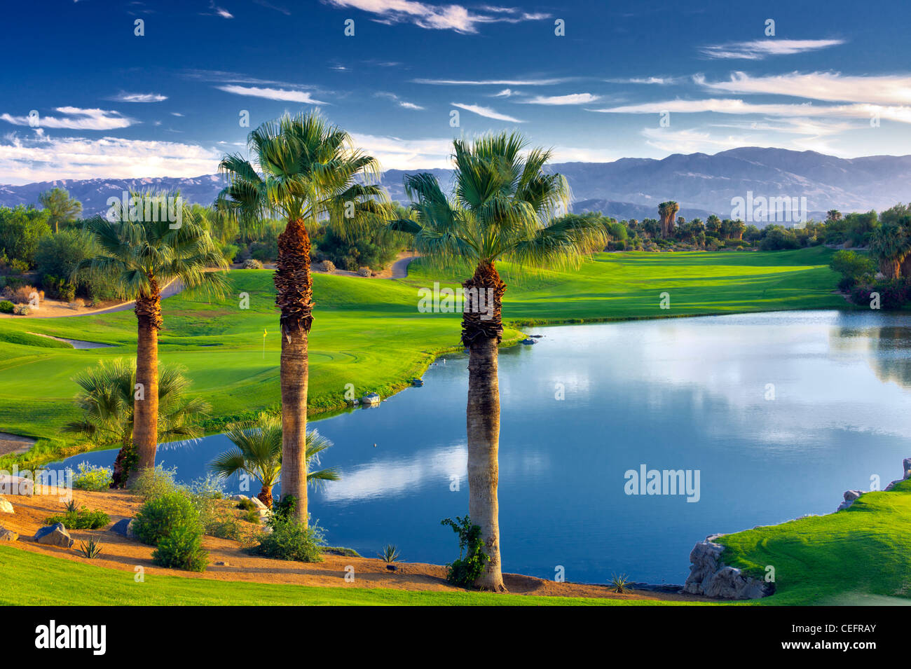 Teich im Desert Willow Golfresort. Palm Desert, Kalifornien Stockfoto