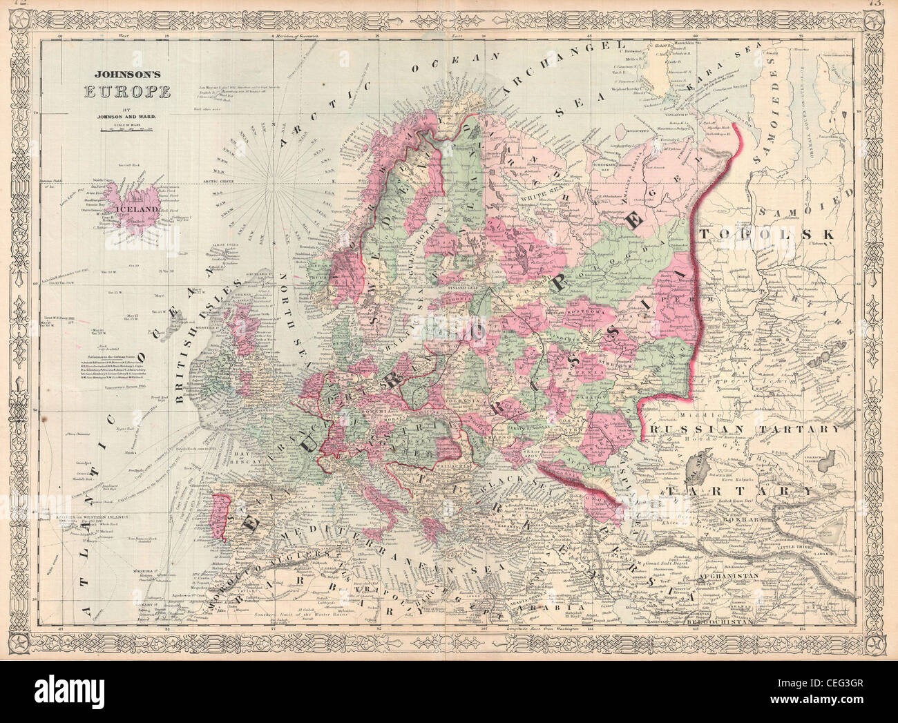 1864 Johnson Europakarte Stockfoto