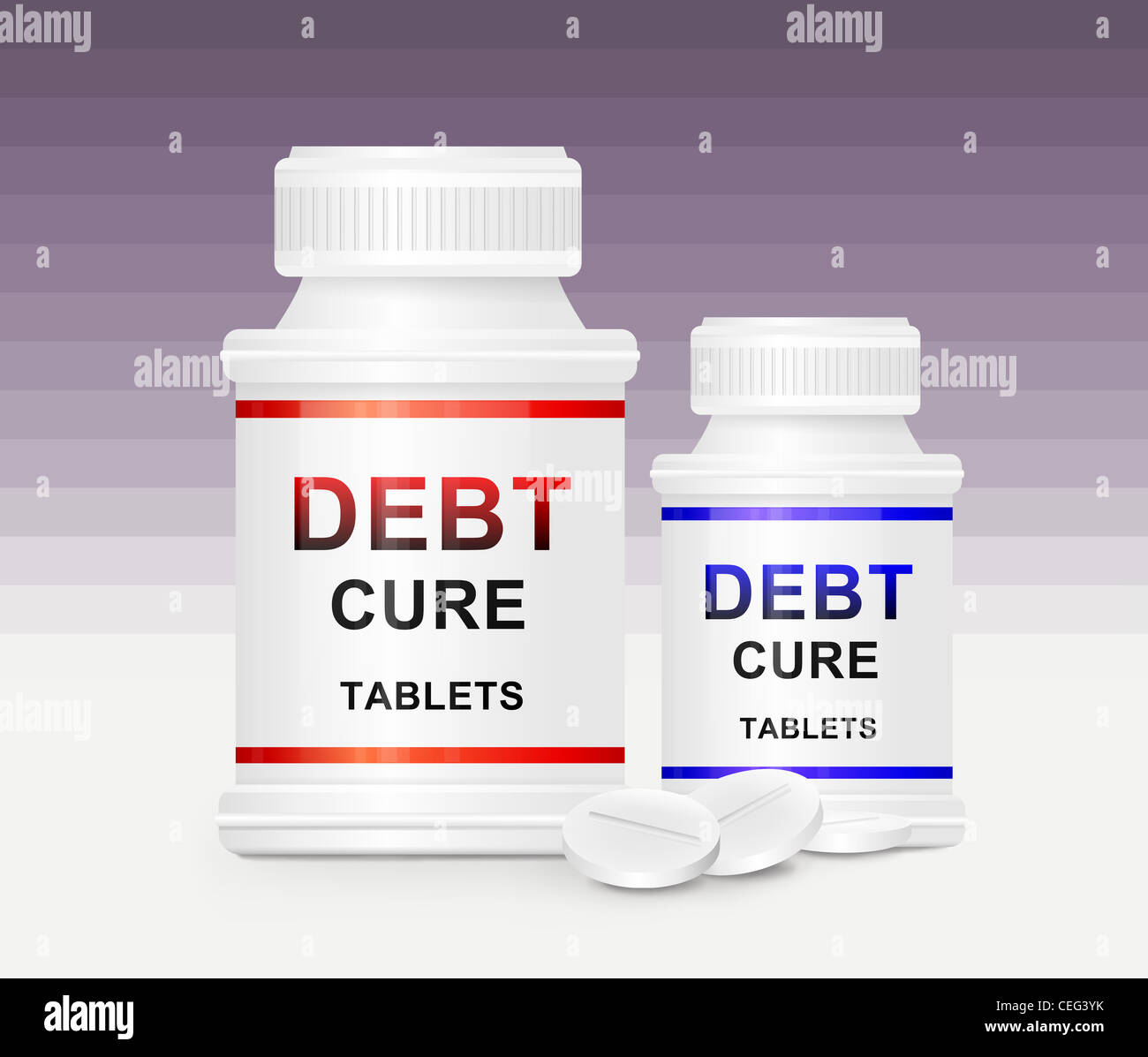 Schulden-Heilung-Tabletten. Stockfoto