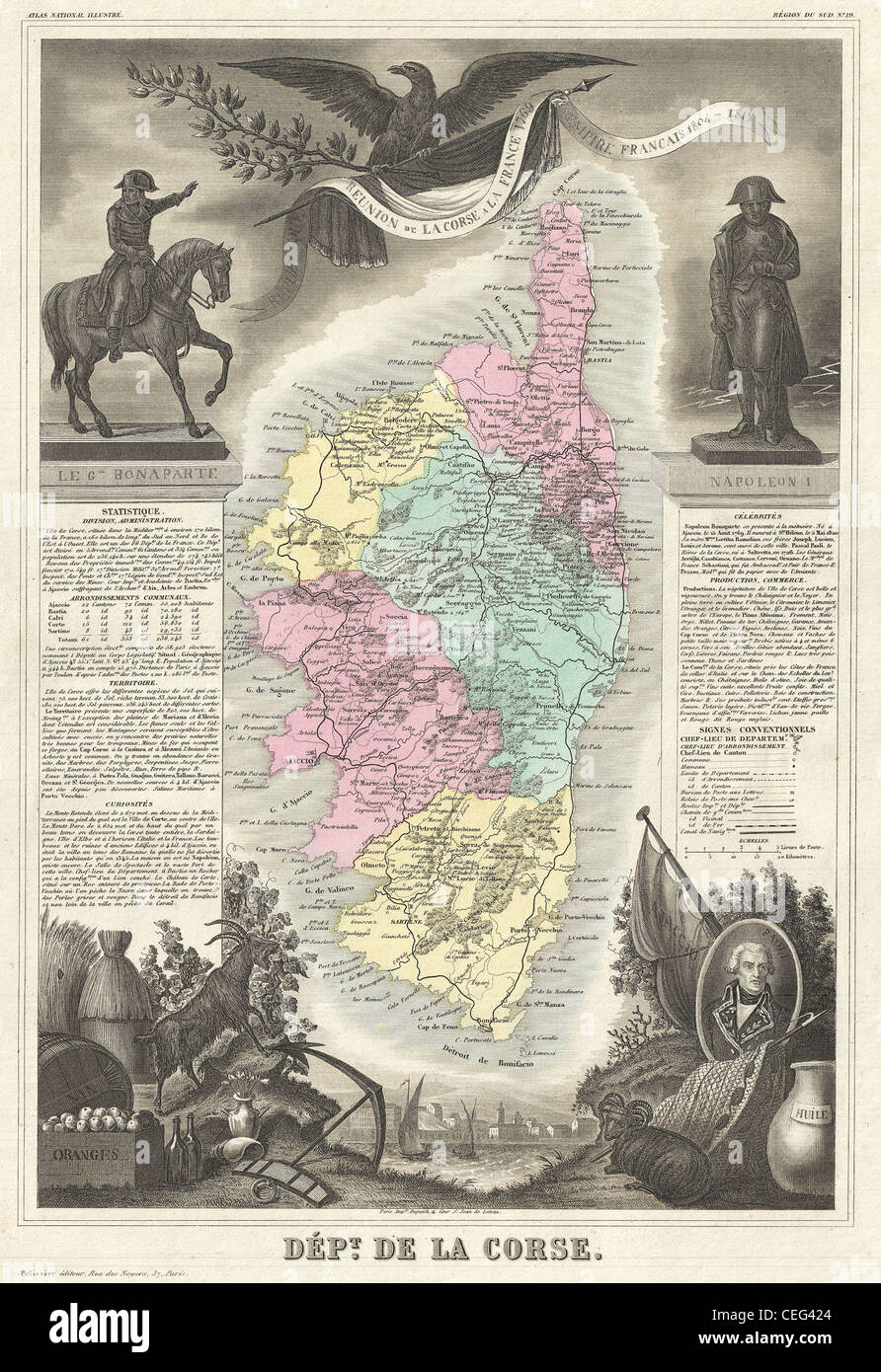 1861 Levasseur Karte von Korsika (La Corse), Frankreich Stockfoto