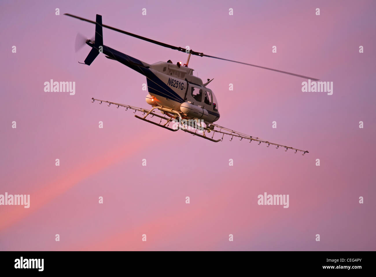 Holtville, Kalifornien - ein Hubschrauber auf eine Ernte Abstauben Flug im Imperical Tal. Stockfoto