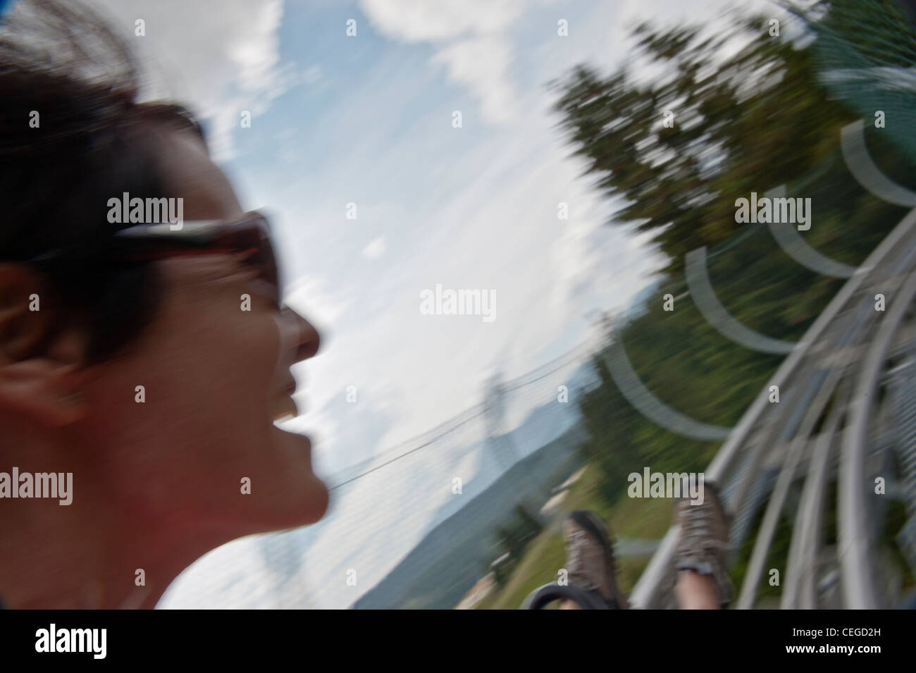 Alpine-Coaster Sommerrodelbahn. Les Saisies Familiendorf Resort. Savoie. Frankreich Stockfoto