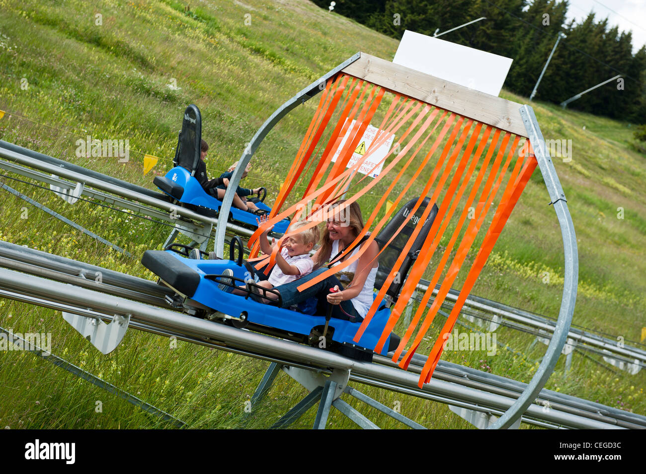 Alpine-Coaster Sommerrodelbahn. Les Saisies Familiendorf Resort. Savoie. Frankreich Stockfoto